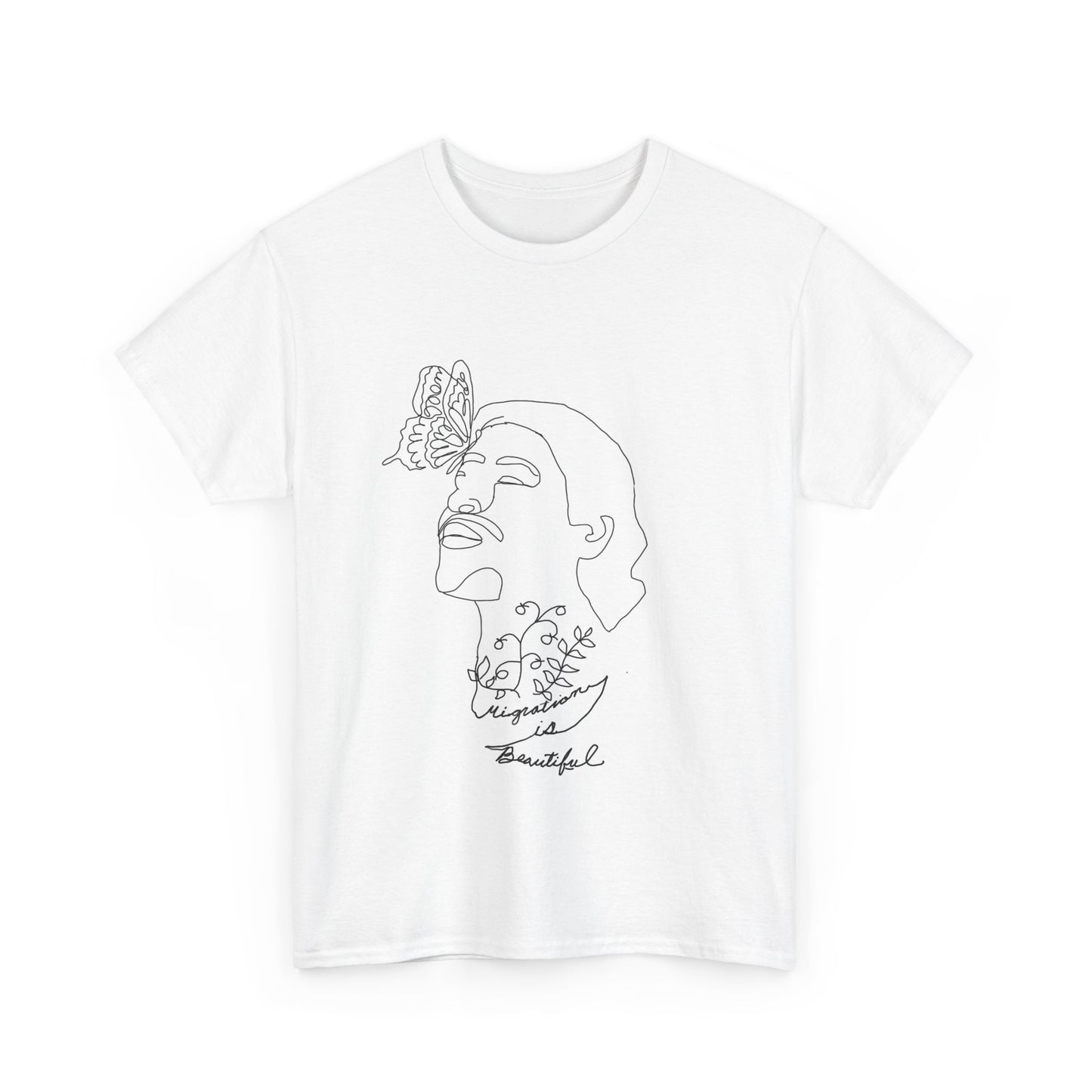 Line Art Inspirational Tee | Unisex Heavy Cotton Shirt with Butterfly and Floral